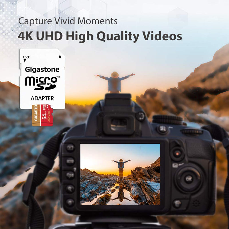 [Australia - AusPower] - Gigastone 64GB 2-Pack Micro SD Card, 4K Camera Pro for GoPro, Security Camera, Wyze, DJI, R/W up to 95/35MB/s MicroSDXC Memory Card UHS-I U3 A2 V30 
