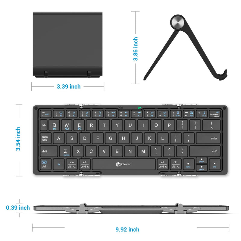 [Australia - AusPower] - Foldable Keyboard, iClever BK03 Portable Keyboard with Stand Holder (Sync Up to 3 Devices), Full-Size Bluetooth Keyboard for iPhone, iPad, Smartphone, Laptop, Tablet 