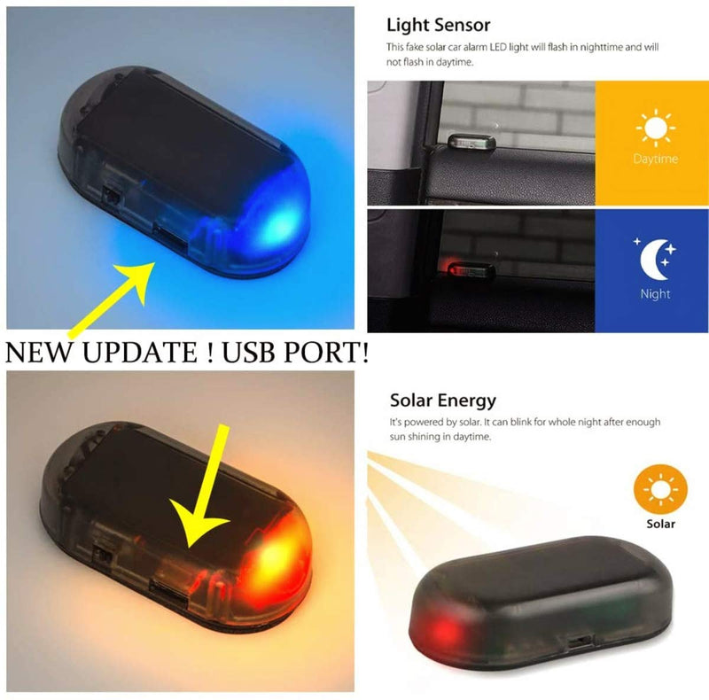 [Australia - AusPower] - Car Alarm Light Car Solar Power Simulated Dummy Alarm Warning Anti-Theft LED Flashing Security Light with New USB Port, Red x2 