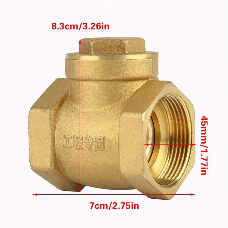 [Australia - AusPower] - Check Valve, DN32 BSP 1-1/4" Female Thread Brass Non-return Swing Check Valve 232PSI Prevent Water Backflow 3.3 x 2.8inch 