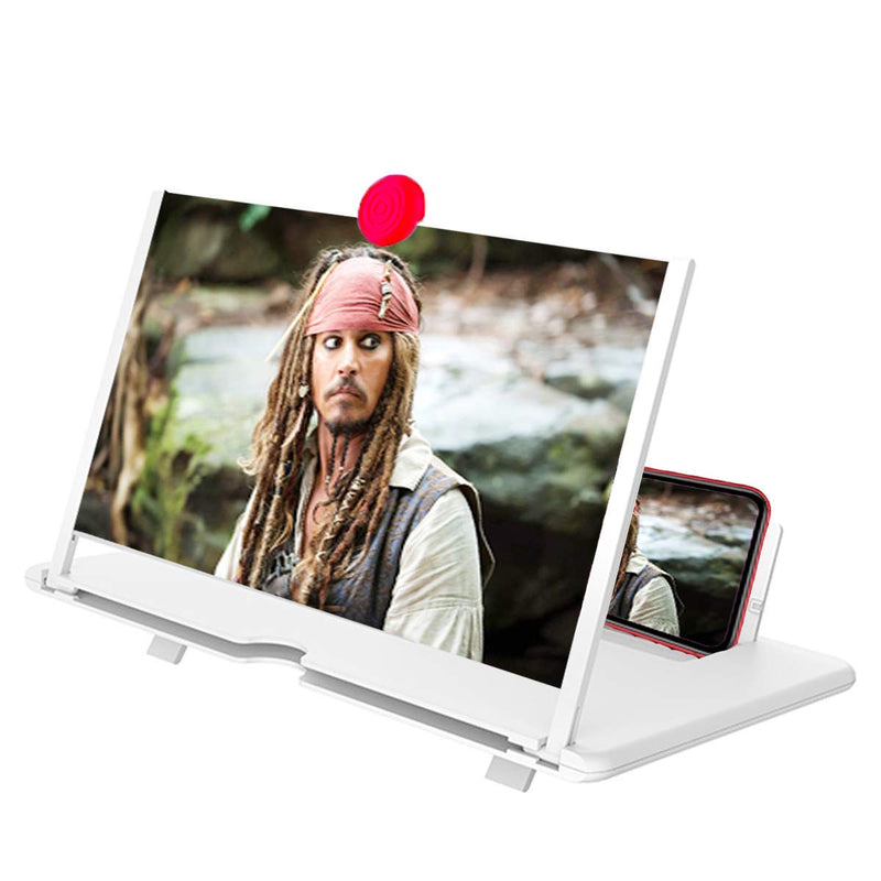 [Australia - AusPower] - 12" Screen Magnifier –3D HD Mobile Phone Magnifier Projector Screen for Movies, Videos, and Gaming–Foldable Phone Stand with Screen Amplifier–Supports All Smartphones(White) White-12Inch 