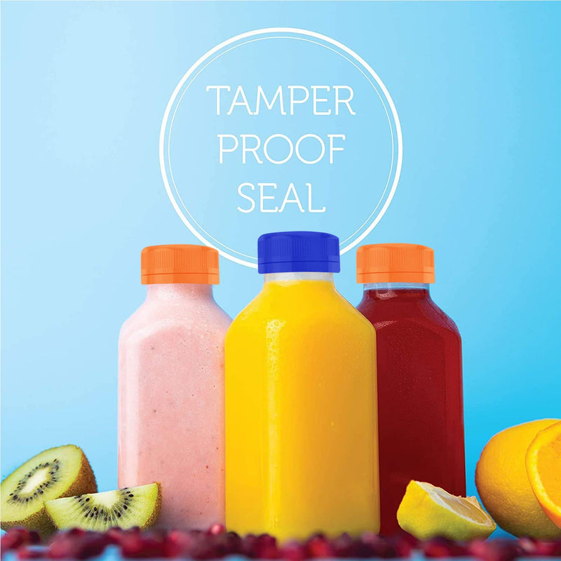 [Australia - AusPower] - 4 OZ Plastic Juice Bottles, Reusable Bulk Beverage Containers, for Juice, Milk and Other Beverages, orange and blue 10 Pcs. 