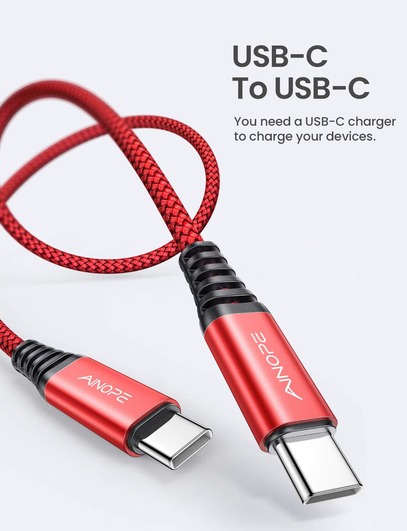 [Australia - AusPower] - USB C to USB C Fast Charging Cable, AINOPE[2 Pack 6.6ft] USB-C to USB-C Nylon Braided Charger Cord Compatible with Samsung Galaxy S21 S21+ S20 Note 10 Plus A80, iPad Mini-Red 6.6ft+6.6ft Red 2 