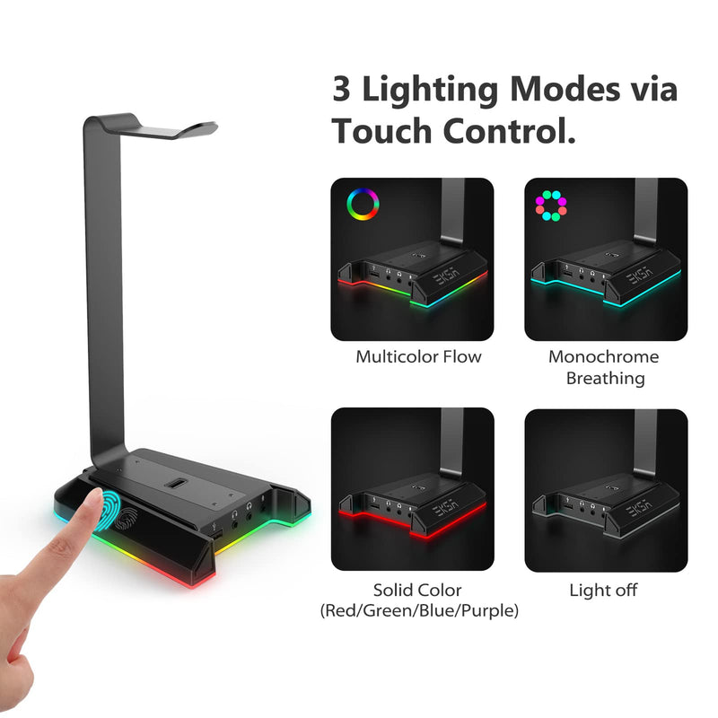 [Australia - AusPower] - RGB Headphone Stand with 7.1 Surround Sound, EKSA Gaming Headset Holder with USB & 3.5mm Ports, Headset Stand for Desk Perfect Gaming Accessories Gifts for Desktop Gamers, Suitable for Most Headphones 