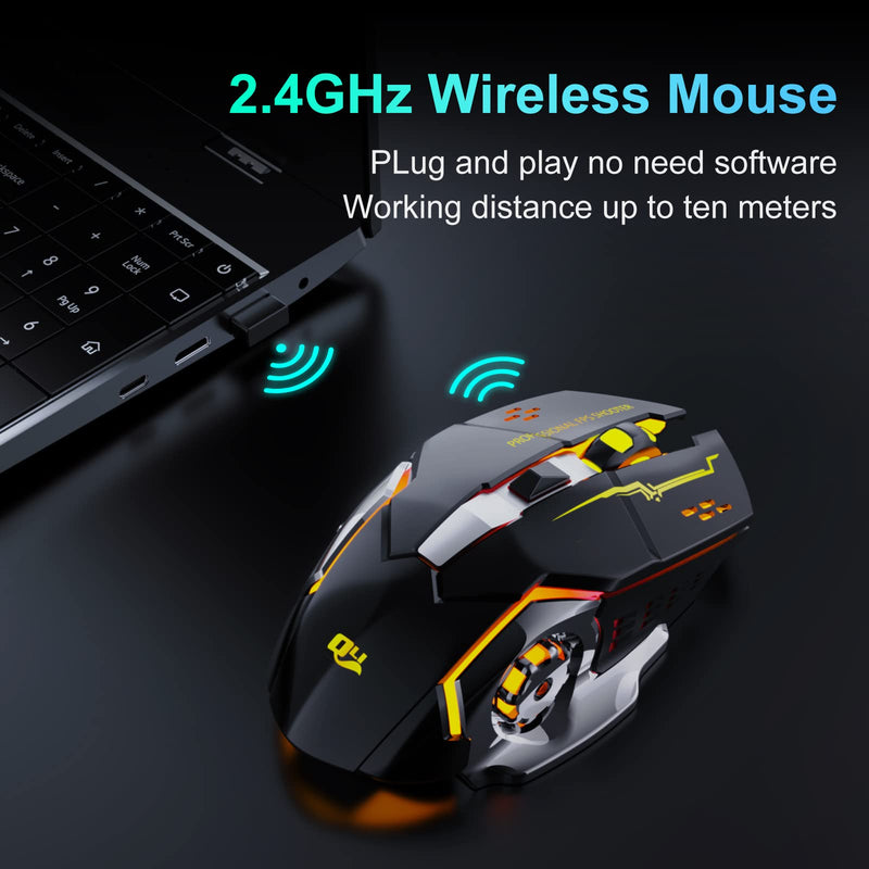 [Australia - AusPower] - QELIROKY QV13 New 2.4G Wireless Rechargeable Gaming Mouse Silent Click with 6 Buttons, 3 Adjustable Levels DPI , Colorful LED Lights for Laptop, iPad, MacOS, PC, Windows, Android (Black) 