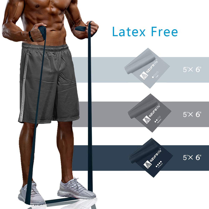 [Australia - AusPower] - A AZURELIFE Resistance Bands Set, Professional Non-Latex Elastic Exercise Bands, 5 ft. Long Stretch Bands for Physical Therapy, Yoga, Pilates, Rehab, at-Home or The Gym Workouts, Strength Training Gray 