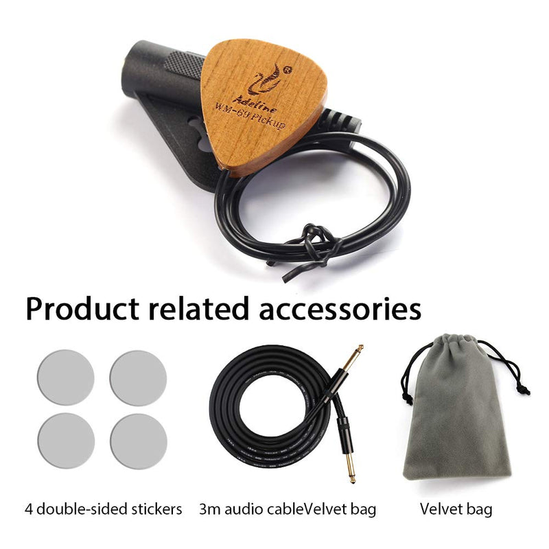 [Australia - AusPower] - Adeline Ukulele pickup transducer, It's suitable for Classical Acoustic Guitar Violin Viola Banjo Mandolin Ukulele Uke Cello， can"eq" the sound with placement front,side,back etc. (Heart) Heart 