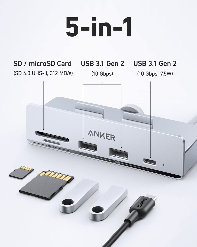 [Australia - AusPower] - Anker 535 USB C Hub (5-in-1, for iMac), with 2 USB-A 10 Gbps Data Ports, USB-C 10 Gbps Port, SD and microSD Card Reader 