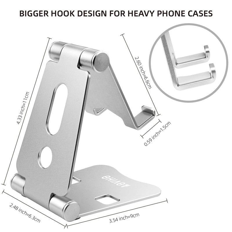 [Australia - AusPower] - Adjustable Phone Stand Holder - Aoviho Cell Phone Holder, Updated Fully Foldable Desk Dock Cradle for iPhone 12 13 11 Pro X XR XS max 8 7 6 Plus Samsung iPad Mini Kindle (Silver) Silver 