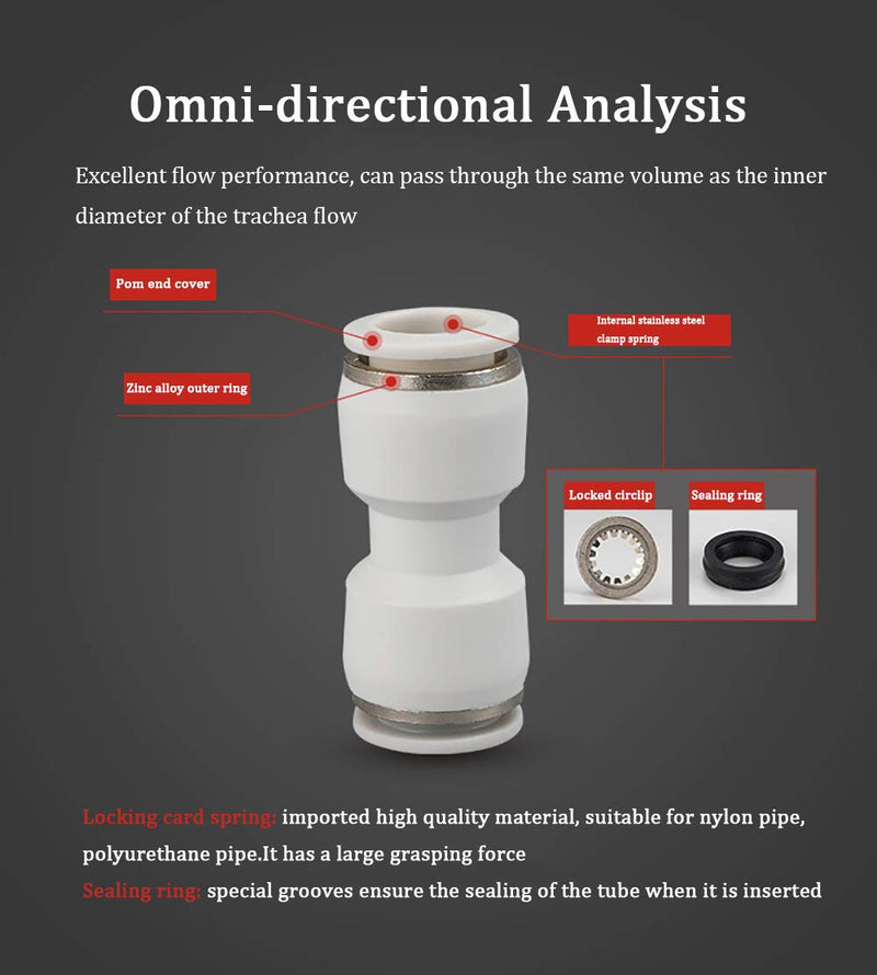 [Australia - AusPower] - 6mm Quick Fitting, 1/4” OD Push to Connect Pipe Tube Straight Fittings, Pneumatic Air Line Connector 10Pcs (White) 6mm 