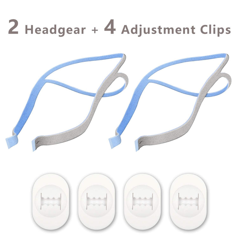 [Australia - AusPower] - Replacement Headgear for The ResMed Airfit P10 Nasal Pillow CPAP Mask. (2 Pack) Includes Free 4 Replacement Adjustment Clips. 6 Piece Set 