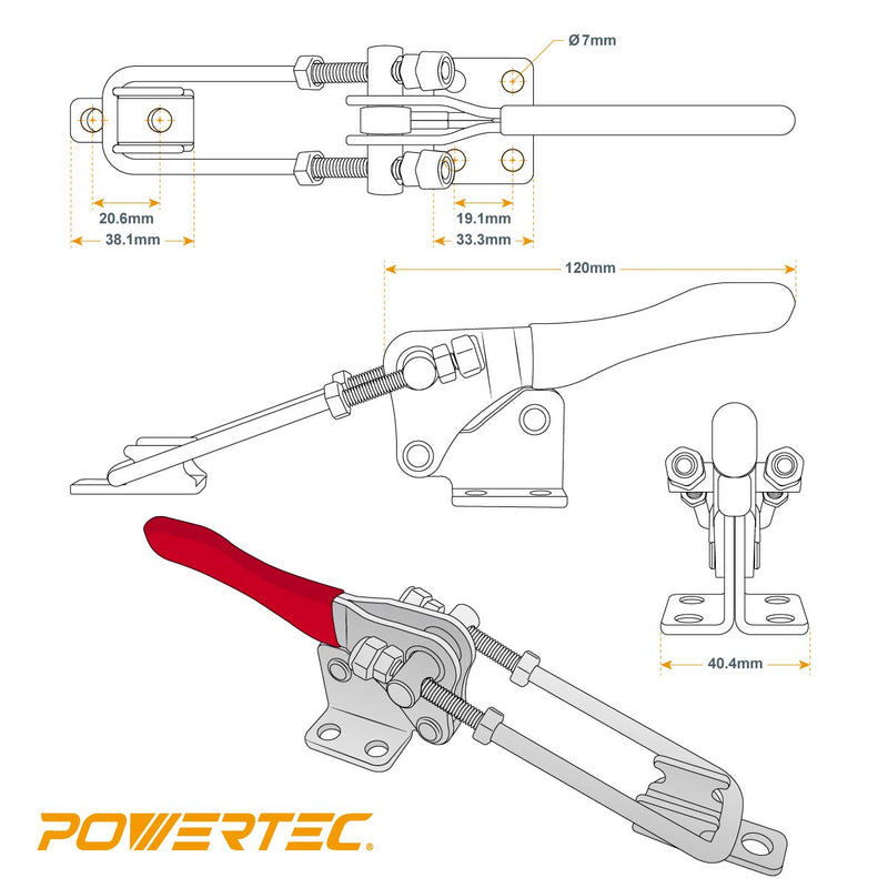 [Australia - AusPower] - POWERTEC 20309 Vertical Latch Action Toggle Clamp, 1000 lbs Capacity, Number 334, Red 