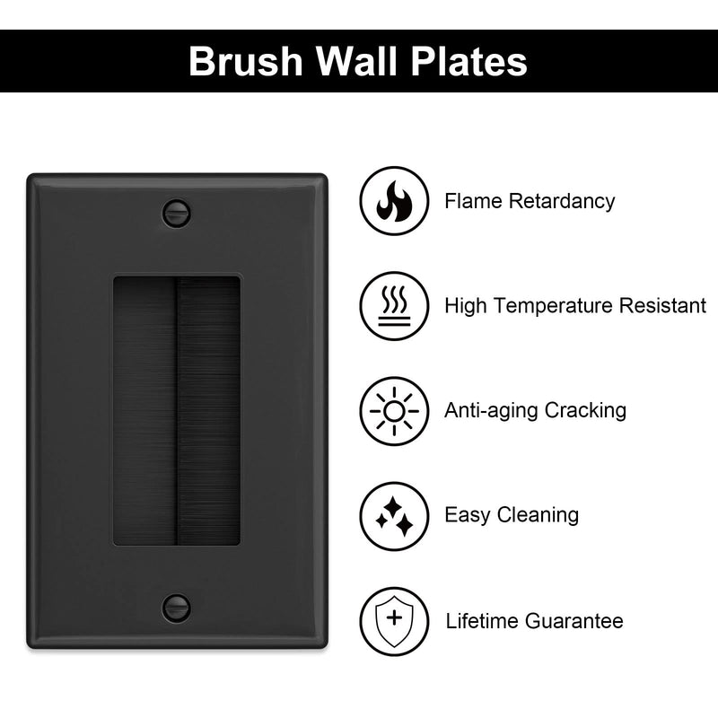 [Australia - AusPower] - Iwillink (6 Pack) Brush Wall Plate with Low Voltage Mounting Bracket, Cable Pass Through Insert for Wires, Single Gang Cable Access Strap, Wall Socket for HDTV, Home Theater Systems - Black 6 Pack 