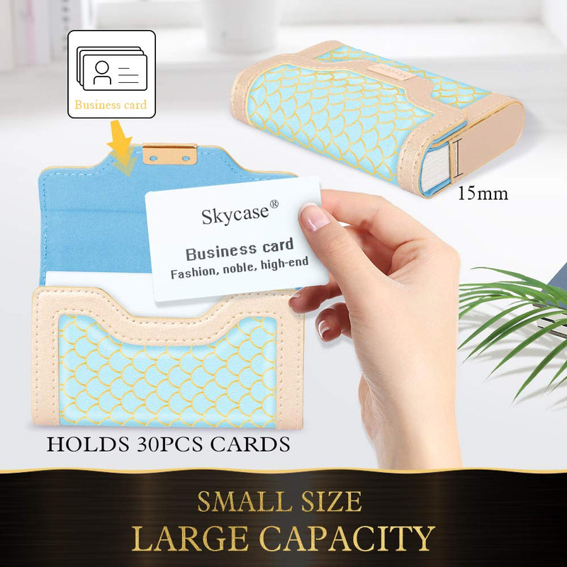 [Australia - AusPower] - Skycase Business Card Holder for Men & Women, Leather Business Card Case, Handmade Stylish Credit Card Holder, Card Organizer with Magnetic Closure (Holds 30pcs Cards)-Mint Green Mint Green 