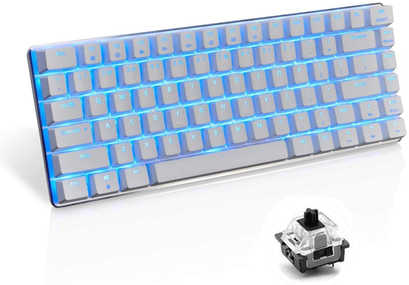[Australia - AusPower] - LexonElec Wired Gaming Keyboard AK33 Blue LED Backlit 82 Keys USB Mechanical Pro Gamer Keypad for Office Typists Playing Games (Black Switch,White) White 