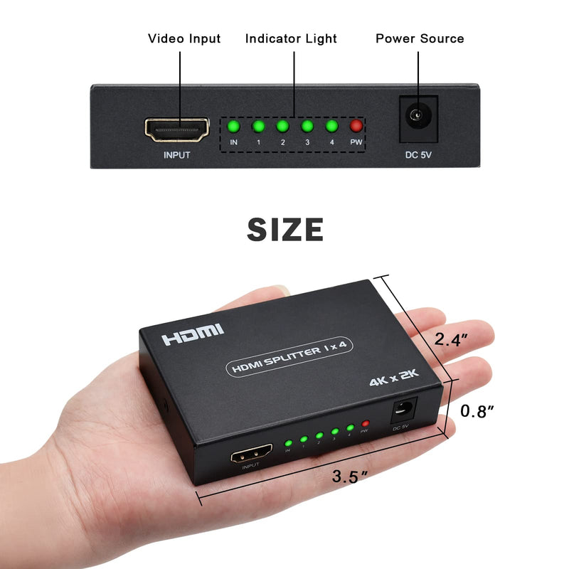 [Australia - AusPower] - OSCY 4K HDMI Splitter 1 in 4 Out: HDMI Splitter Audio Video Distributor with AC Adaptor Duplicate/Mirror Screen Ultra 1080P, 3840x2160@30HZ,3D Compatible with PC,HDTV, STB, DVD, PS3, Projector 