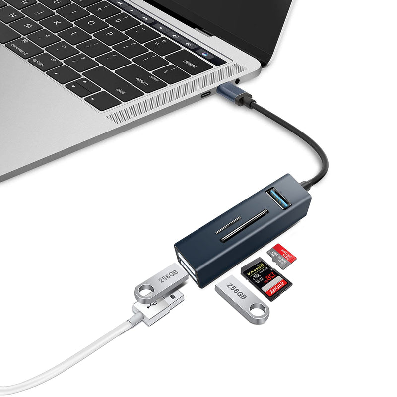 [Australia - AusPower] - 5-Port USB C Hub with 3 USB Ports and SD / TF Card Reader, High-Speed USB Extention Hub for Laptop, Windows PC, Mac, Printer and Mobiles 