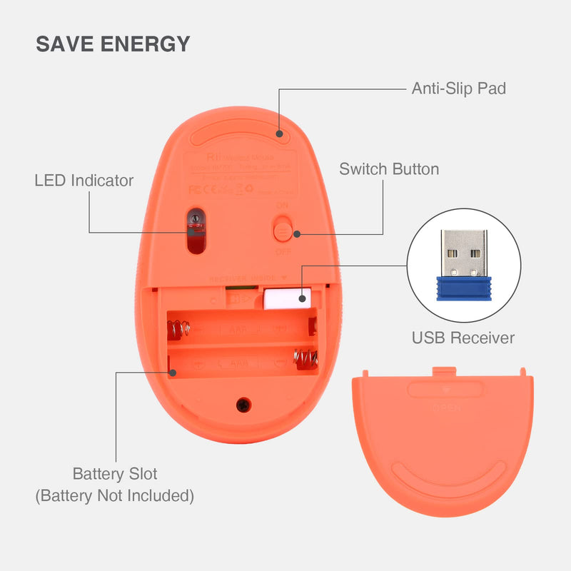 [Australia - AusPower] - Wireless Mouse ,Rii RM700 2.4G Silent Mouse with 3200 DPI ,Computer Mouse with USB Nano Receiver for Laptop,PC,Mac,Chromebook,Windows and School Work(Orange) Orange 