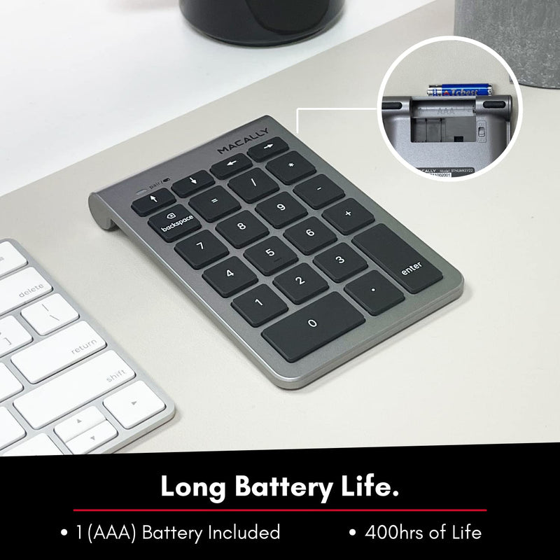 [Australia - AusPower] - Macally Bluetooth Number Pad for Laptop - Wireless Numeric Keypad - 35-Key Numeric Keypad for Data Entry, Numpad Compatible with MacBook, iPad, iPhone, iOS, Laptop, Windows, Android 