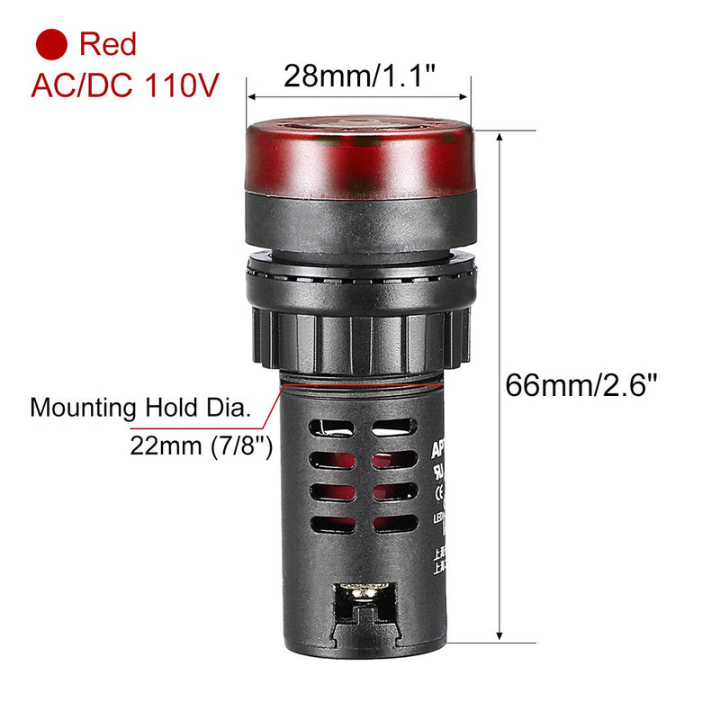 [Australia - AusPower] - uxcell 3Pcs Red Indicator Light with Buzzer AC/DC 110V, 22mm Panel Mount Flashing Alarm, for Electrical Control Panel, HVAC, DIY Projects 