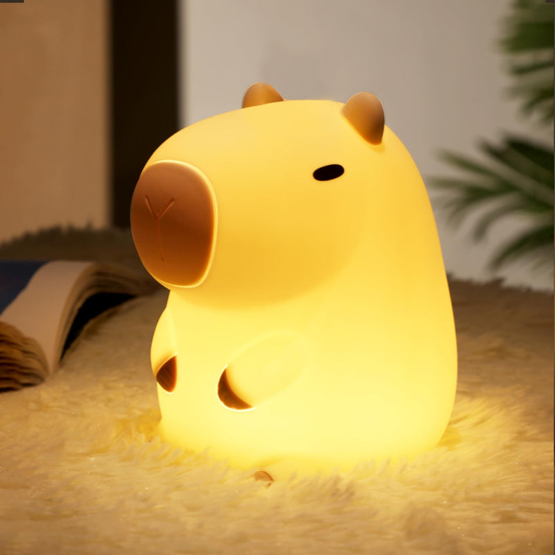 [Australia - AusPower] - Ammonite Capybara Night Light, Cute Silicone Capybara Lamp for Kids, Soft Silicone Kids Nursery Nightlight USB LED Touch Lamp Kids Bedroom Decor as Xmas Birthday Gifts for Boys Girls Warm Yellow 