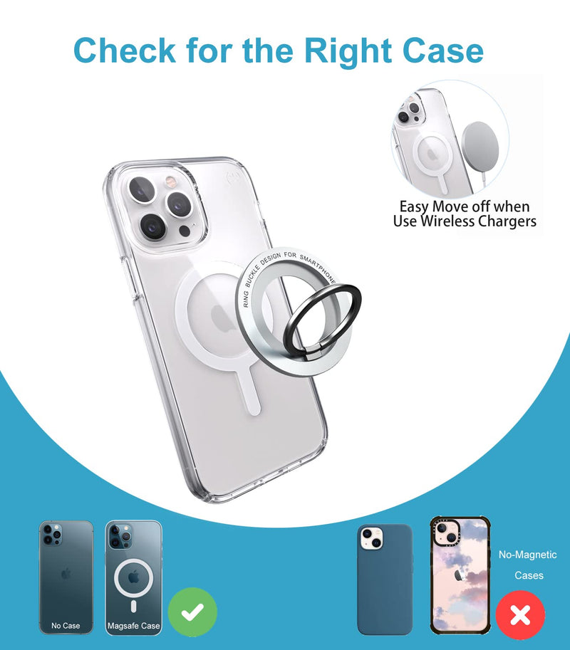 [Australia - AusPower] - Eleror Magnetic Phone Ring Grip for Magsafe-Function Built in Cases, Kickstand Holder Flexible and Detachable for iPhone 13, 12/12 Pro/12 Pro Max/12 Mini with Metal Plate (Silver) silver 