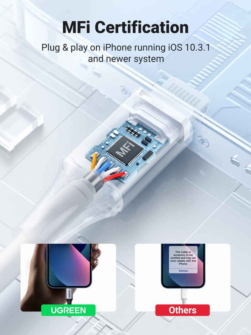 [Australia - AusPower] - UGREEN Aux Cord for iPhone Lightning to 3.5mm Cable 3.3FT MFi Certified 3.5 mm Headphone Jack Adapter Male Stereo Audio Cable Compatible with iPhone 13 Mini Pro Max 12 11 Pro Max X XR 7 7P 8 8P, 3.3FT 