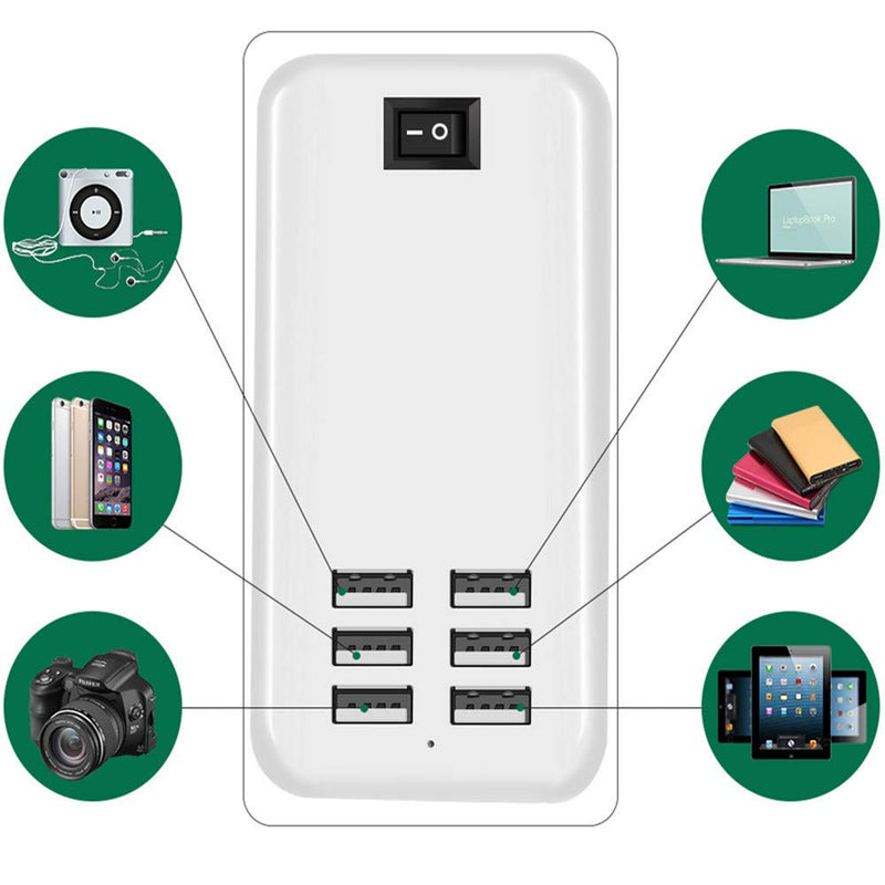 [Australia - AusPower] - Bbzeal 30W 6-Port USB Multiple Wall Smart Charger for Smartphones Tablet Desktop Quick Charging Station,1.5m Power Cord,US Plug 