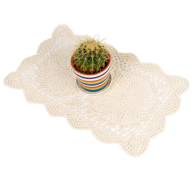 [Australia - AusPower] - yazi Crochet Cotton Lace Placemats Doilies 2pc, Beige, 10inches by 16inches 2/pack 