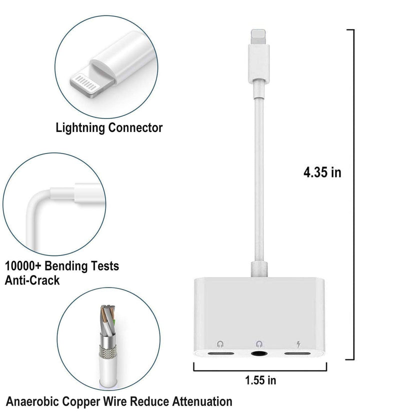 [Australia - AusPower] - Headphone Adapter Compatible for iPhone iPad 3.5mm Headphone Audio Jack Splitter with Charging Port 