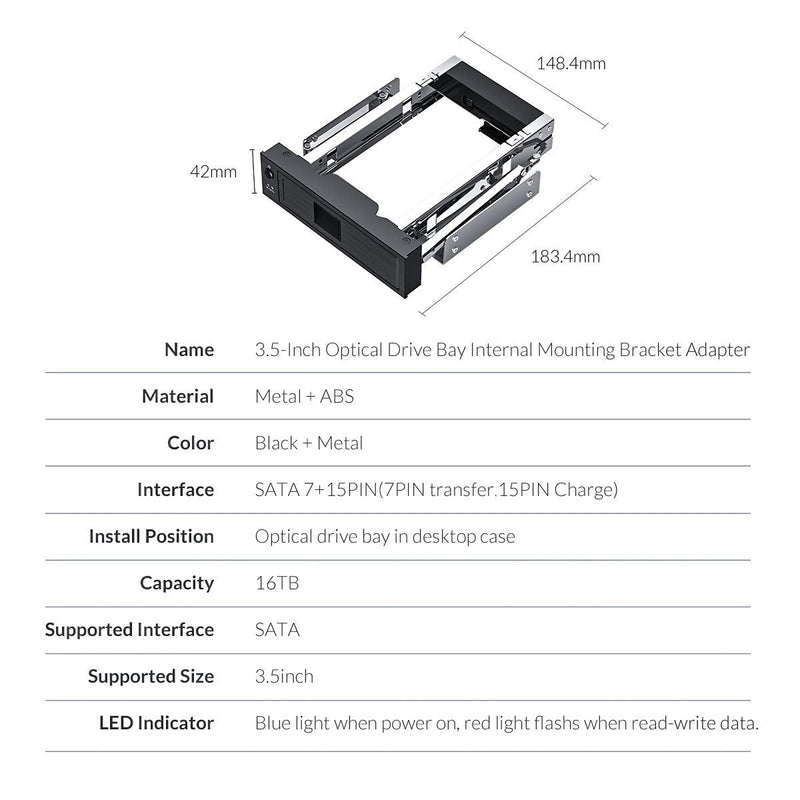 [Australia - AusPower] - ORICO 5.25 Trayless Hot Swap Mobile Rack CD-ROM 3.5 inch Internal SATA Hard Drive SSD Adapter-1106SS 