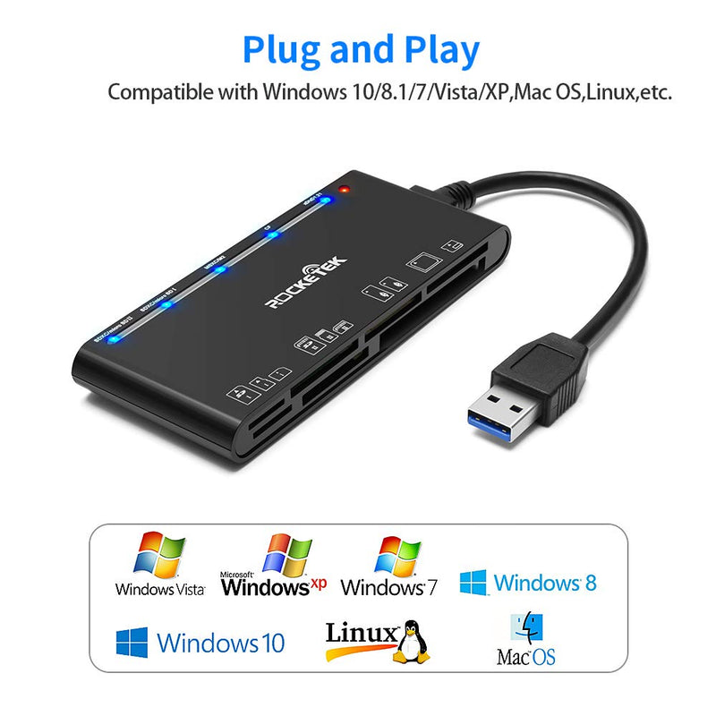 [Australia - AusPower] - USB3.0 Multi-Card Reader, SD/TF/CF/Micro SD/XD/MS 7 in 1 Fast 5Gbps Memory Card Reader/Writer/Hub for SD SDXC SDHC CF CFI TF Micro SD Micro SDXC Micro SDHC MS MMC UHS-I Cards,for Windows/Linux/Mac OS 