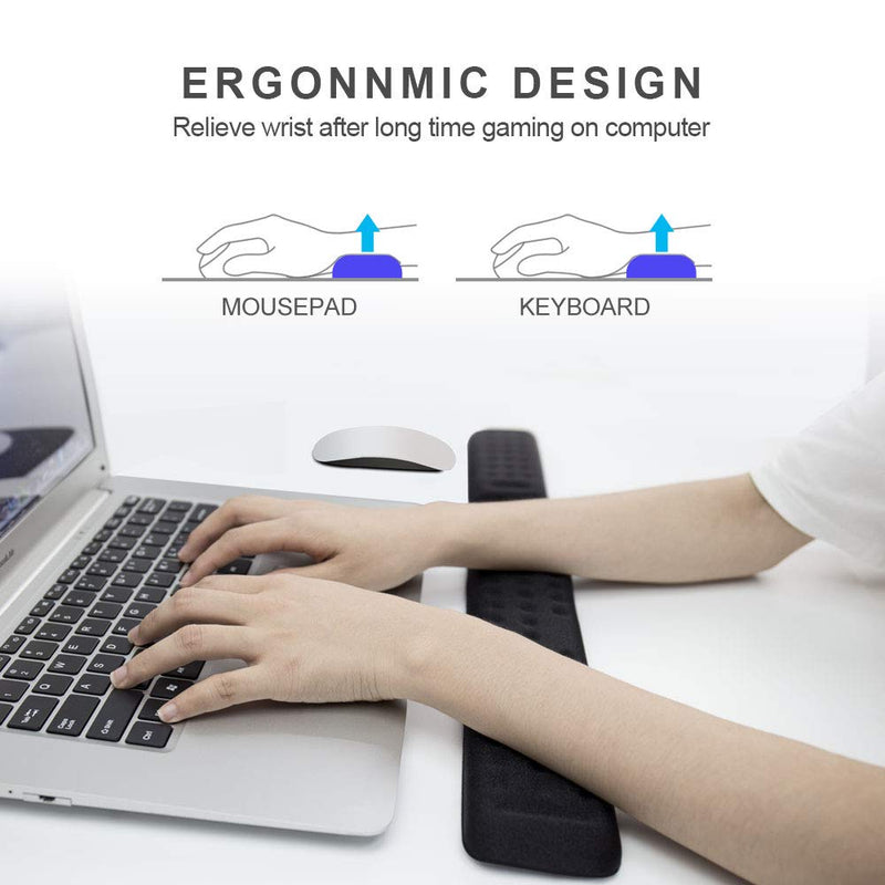 [Australia - AusPower] - Keyboard and Mouse Wrist Rest Set Gaming Memory Foam Ergonomic Hand Palm Rest Support for Computer, PC, Laptop, Mac Typing and Wrist Pain Relief and Repair (17.3 Inch, Black) 