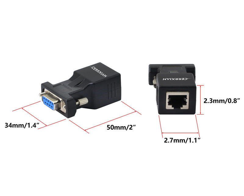 [Australia - AusPower] - CERRXIAN DB9 RS232 Male & Female to RJ45 Female COM Port to LAN Ethernet Cat5e Cat6 Serial Coupler Extender Adapter(2-Pack) 
