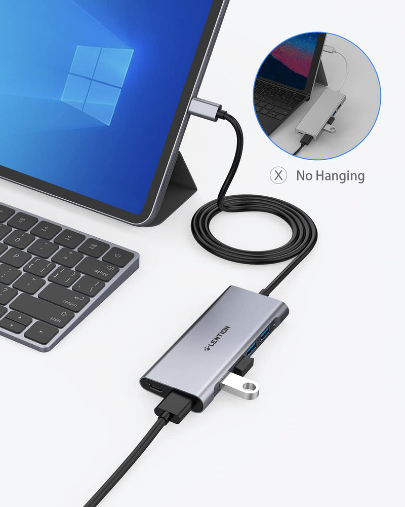 [Australia - AusPower] - LENTION 3.3FT Long Cable USB C Multiport Hub with 4K HDMI, 4 USB 3.0, Type C Charging Compatible 2022-2016 MacBook Pro, New Mac Air/iMac/Mac Mini, More, Stable Driver Adapter (C35-1M, Space Gray) 