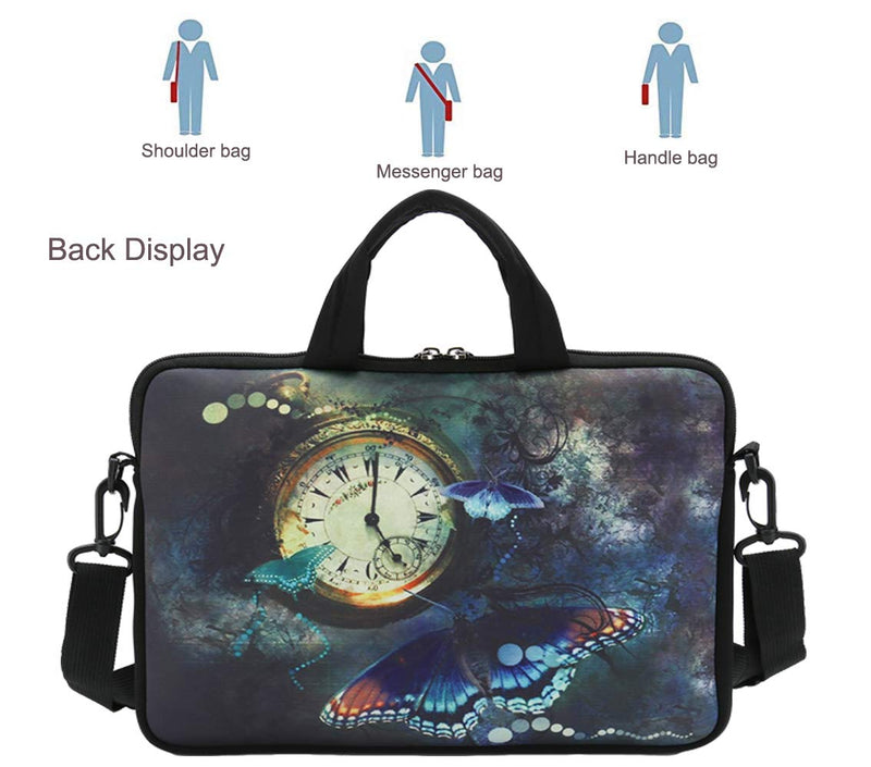 [Australia - AusPower] - RICHEN 11 11.6 12 12.5 13 inches Case Laptop/Chromebook/Ultrabook/Notebook PC Messenger Bag Tablet Travel Case Neoprene Handle Sleeve with Shoulder Strap (11-13.3 inch, Clock &Butterfly) 11-13.3 inch Clock & Butterfly 