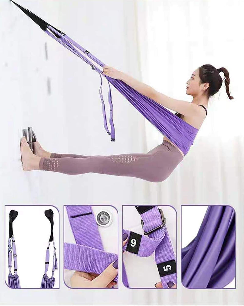 [Australia - AusPower] - Pricexes Yoga Stretching Strap, Adjustable Height Leg Stretcher Waist Back Stretch Band Aerial Yoga, Anti-Gravity Inversion Exercises Door Flexibility Tensile Trainer for Rehab Pilates Dance Splits Black 