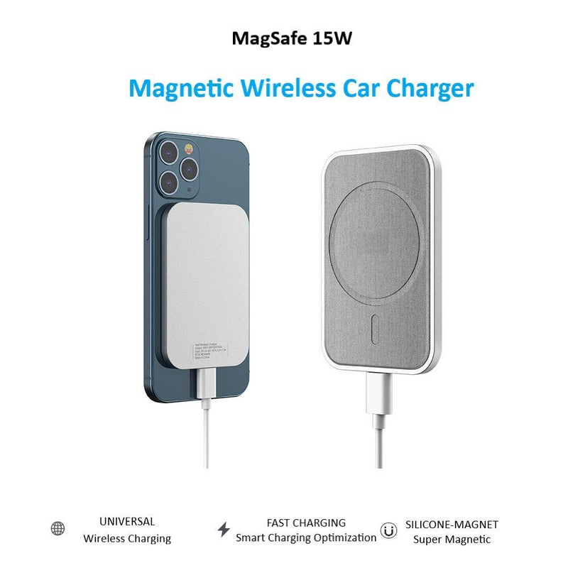 [Australia - AusPower] - JoiseTech Magnetic Car Wireless Charger for iPhone 12 Series Pro Max Mini 15W Fast Wireless Charging for all Qi Devices Auto-Clamping Car Air Vent Phone Holder for Mag-Safe/Magnetic Case only (Silver) Silver 