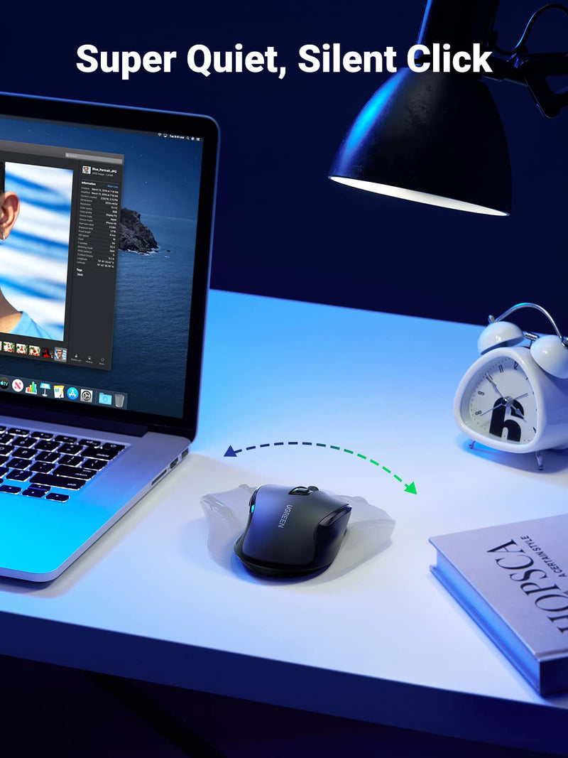 [Australia - AusPower] - UGREEN Wireless Mouse, Ergonomic Mouse 5-Level 4000 DPI 6 Buttons, 2.4G USB Cordless Silent Mice with Nano Receiver, Wireless Mouse for Laptop, Computer, PC, MacBook, Chromebook - Black 