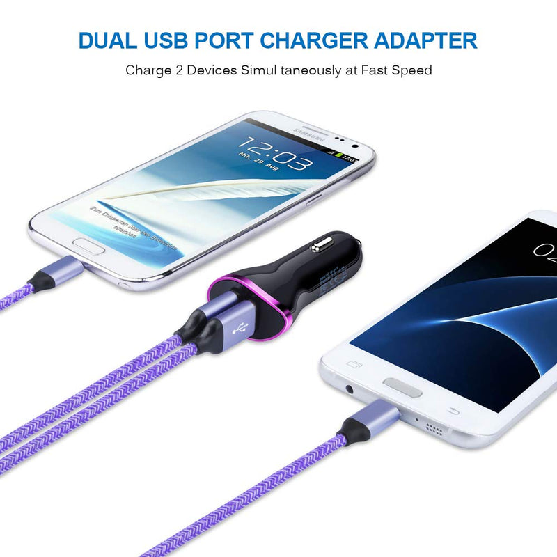 [Australia - AusPower] - AndHot USB Charging Block Android Car Charger+2PC Micro USB Cable 6ft Replacement for Samsung Galaxy S7 S6 Plus/Edge/Active, J3 J7 Prime/Star/Sky Pro, Note5, LG Stylo 3/2 G3 G4 K30 K20, Moto E5 E6 G5 Black Purple 