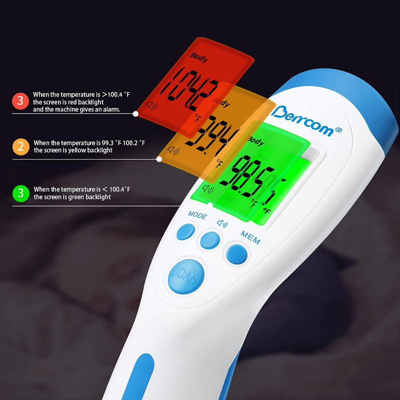 [Australia - AusPower] - Berrcom Thermometer for Fever Digital Thermometer Non Contact Medical Infrared Forehead Thermometer Body Surface Room Baby Thermometer LCD Display Infrared Thermometer 