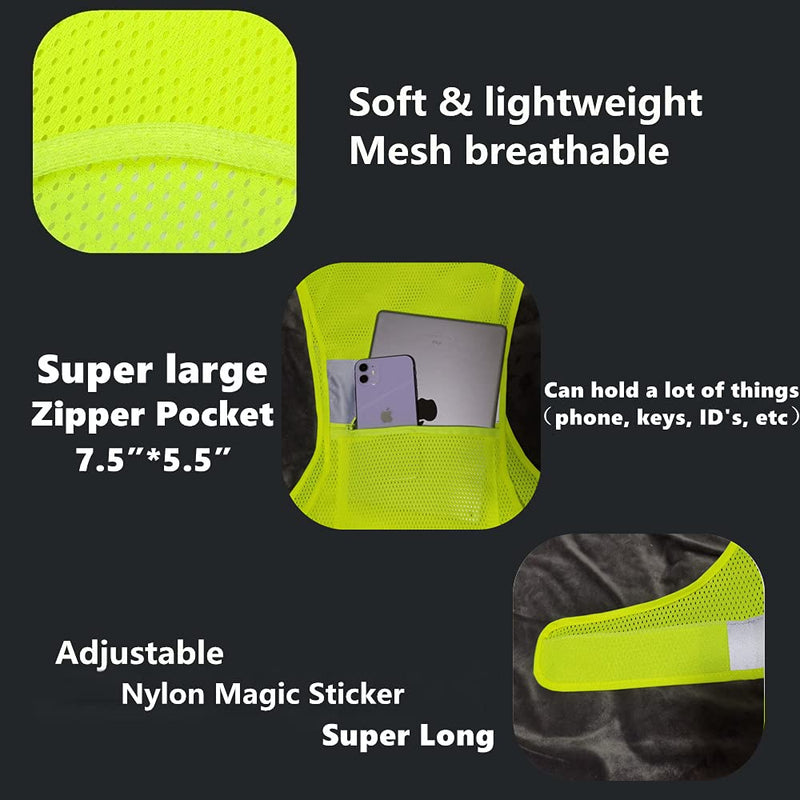 [Australia - AusPower] - IDOU Reflective Vest Safety Running Gear with Pocket,High Visibility for Running,Biking,Walking,Women & Men Yellow（1vest+2bands） Medium 