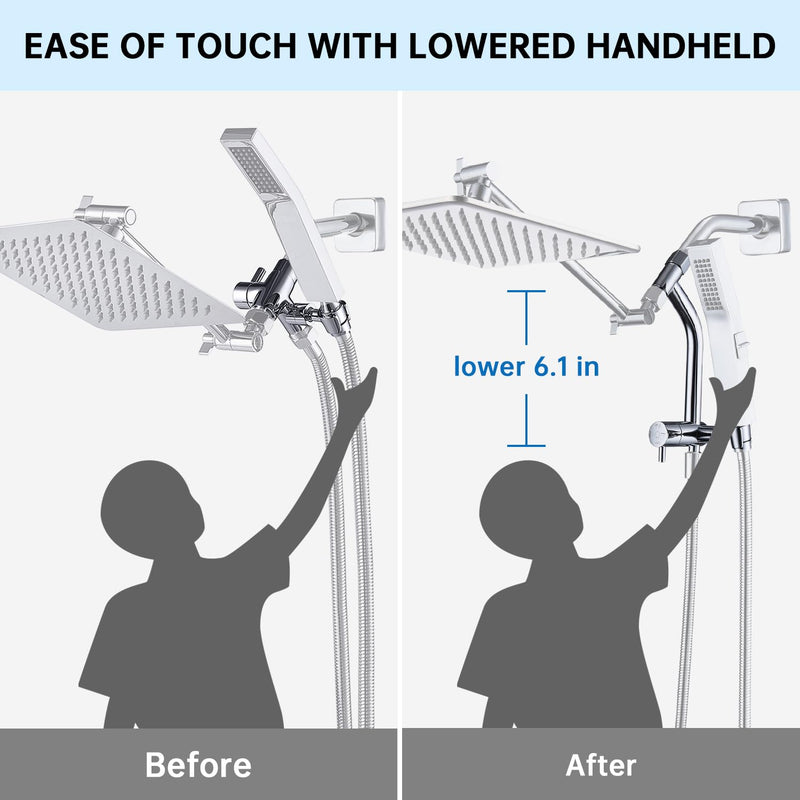 [Australia - AusPower] - G-Promise All Metal Shower Diverter with Low Handheld Holder, 3-Way Diverter Valve with Pause Mode for Handheld and Fixed Shower Head âˆ£4-Settings Universal Shower System Replacement Part(Chrome) Polished Chrome 