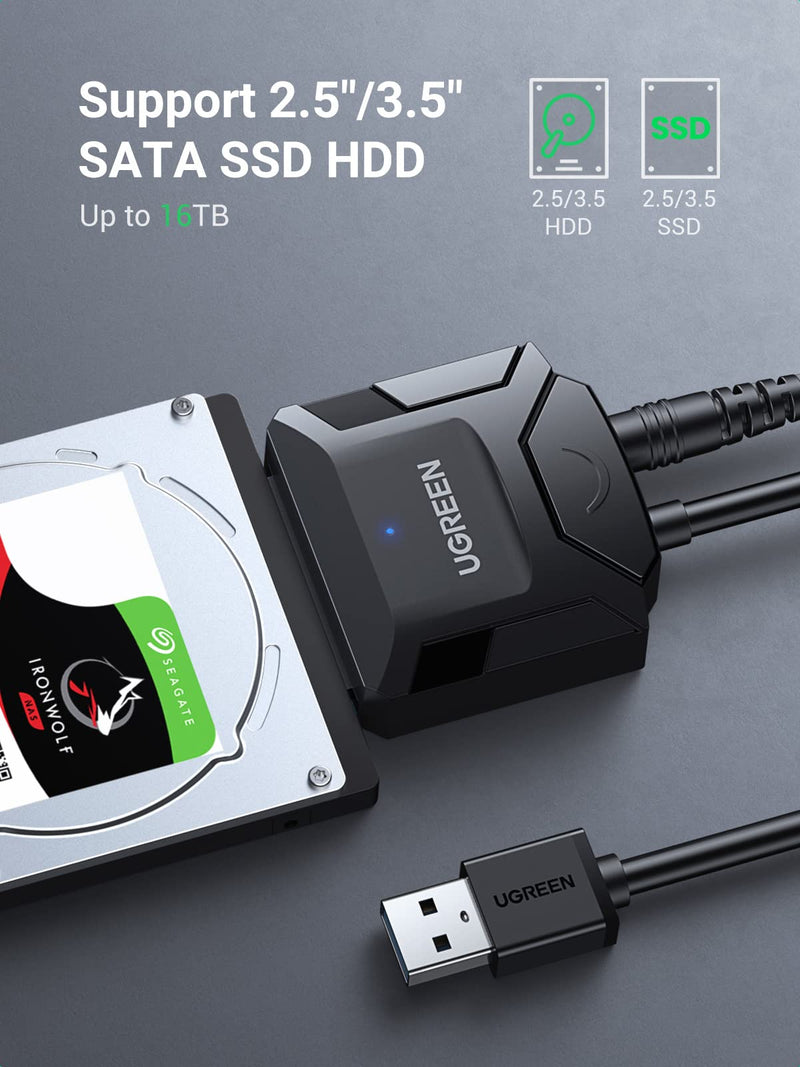 [Australia - AusPower] - UGREEN SATA to USB 3.0 Adapter Cable for 3.5 2.5 Inch SSD HDD SATA III Hard Drive Disk Converter Support UASP Compatible with Samsung Seagate WD Hitachi Toshiba with 12V Power Adapter 