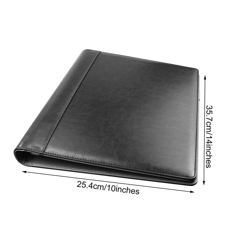 [Australia - AusPower] - Enyuwlcm PU Leather Padfolio Ring Binder with Clipboard Resume Leather Portfolio with 20 Clear Plastic Sleeves Black 