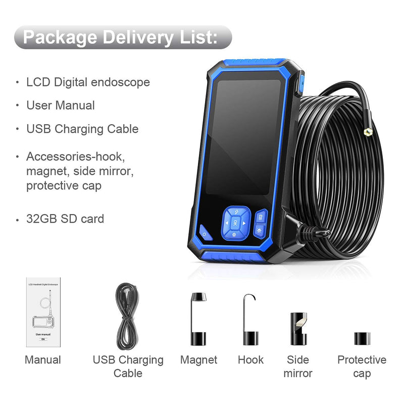 [Australia - AusPower] - Industrial Endoscope, SKYBASIC Borescope Snake Camera with 32GB Card, IP67 Waterproof Sewer Inspection Camera HD 4.3'' LCD Screen with 6 LED Lights, Semi-Rigid Cable, Four Helpful Tools - 16.5FT 