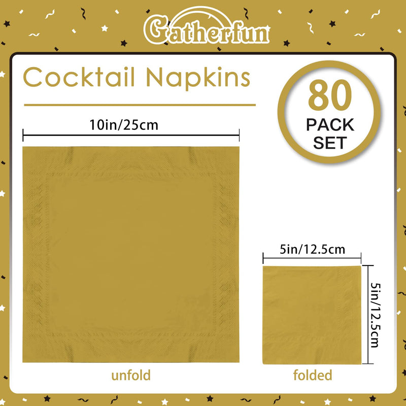 [Australia - AusPower] - Cocktail Napkins 3-ply 80PCS Gold Beverage Napkin Disposable Paper Cocktail Napkins Dinner Napkins for Birthday Graduation Party Restaurant Bar Picnic Golden 