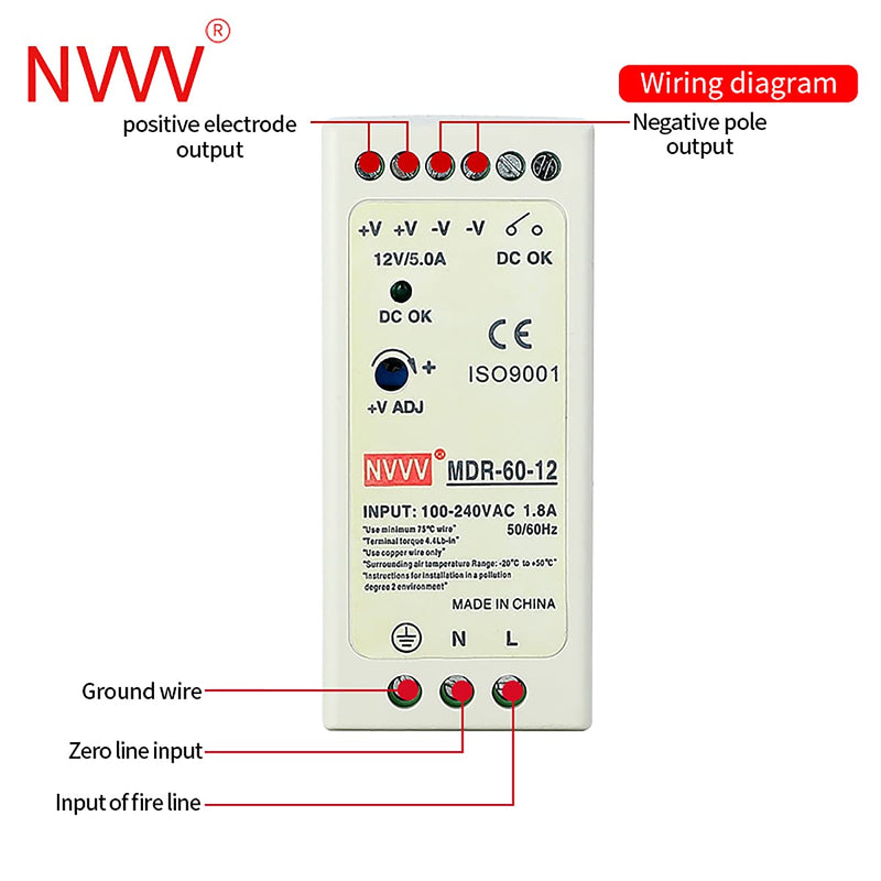 [Australia - AusPower] - NVVV MDR-60-12 AC to DC DIN-Rail Power Supply 12V 5 Amp 60W, Blue+White 