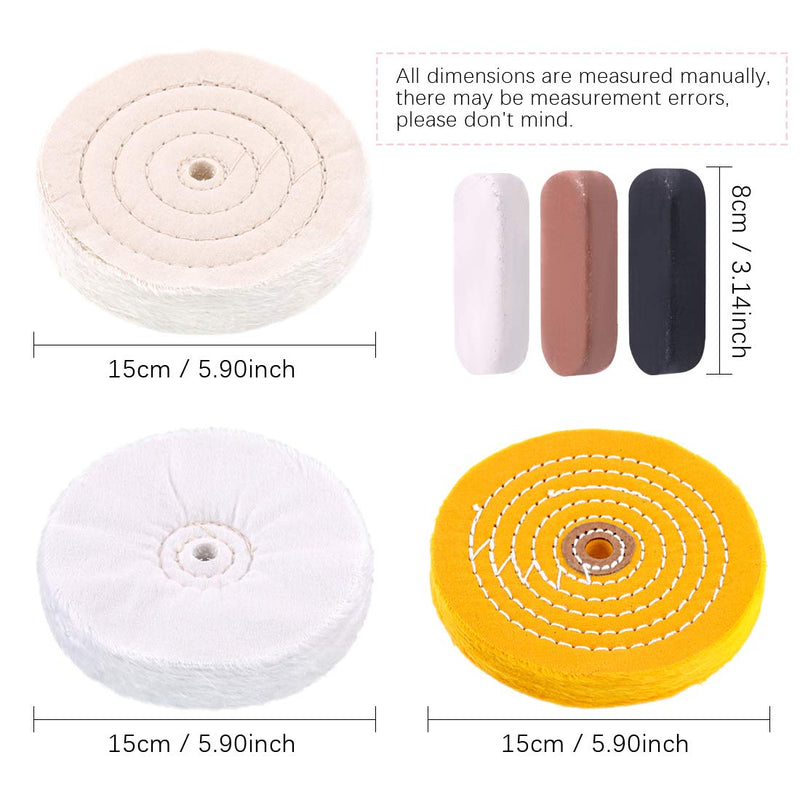 [Australia - AusPower] - Swpeet 6Pcs 6 Inch Professional Buffing Polishing Wheels with 3 Colors Polishing Compounds Kit, Including Cotton (60 Ply), Yellow (42 Ply) and Flannel (30 Ply) with 1/2” Arbor Wheel for Bench Grindes 