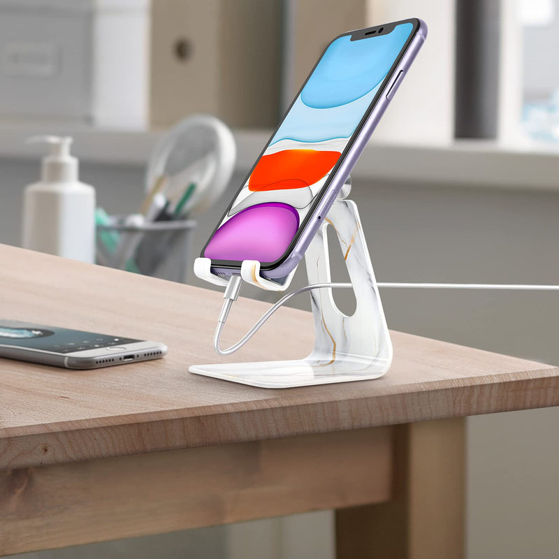 [Australia - AusPower] - Adjustable Cell Phone Stand, CreaDream Marble Phone Stand, Cradle, Dock, Holder, Aluminum Desktop Stand Compatible with Phone Xs Max Xr 8 7 6 6s Plus SE, Accessories Desk,All Mobile Phones-White/Gold 